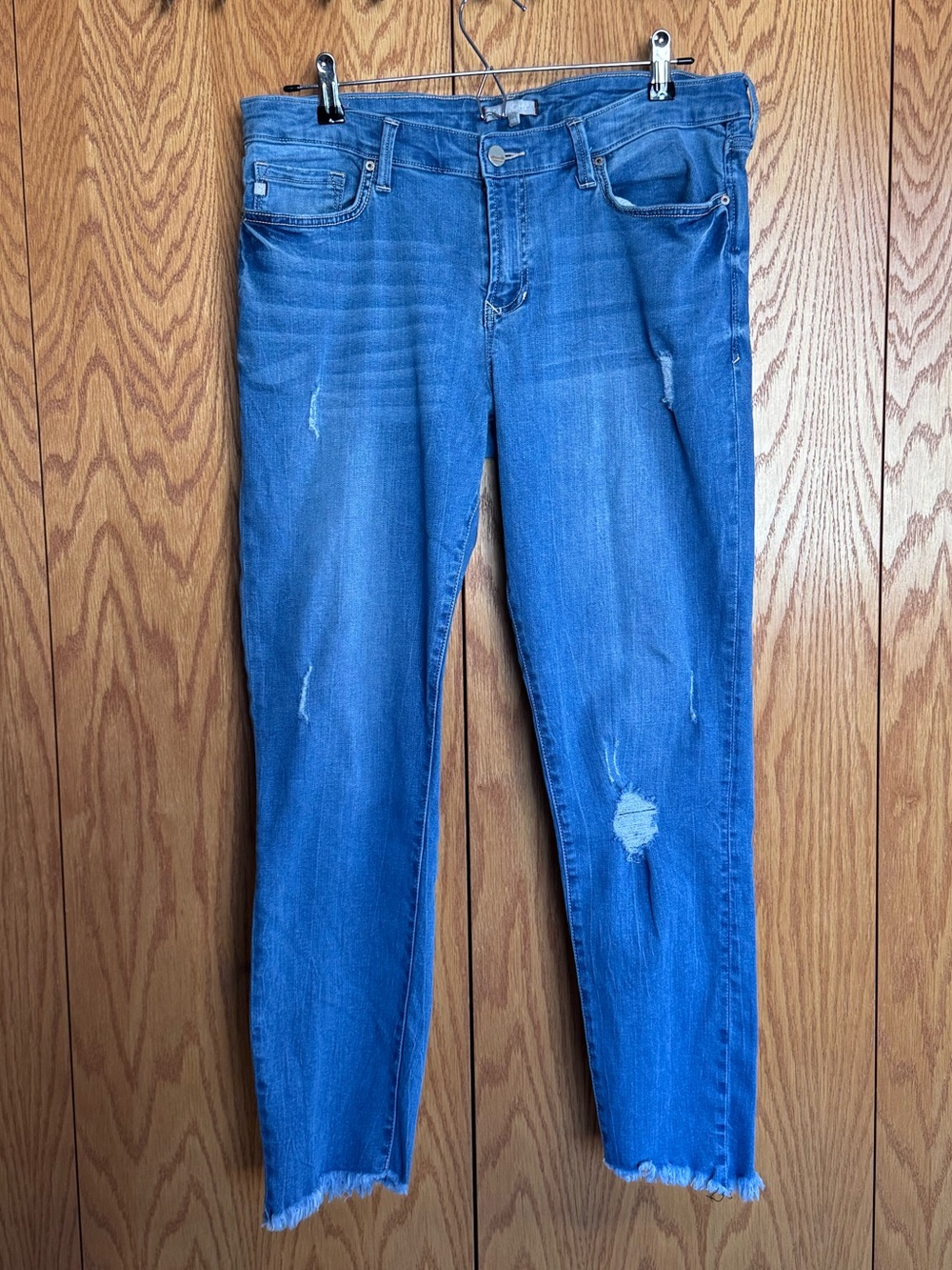 Dear John Jeans Size 32 Distressed Raw Hem Skinny Ankle Medium Wash